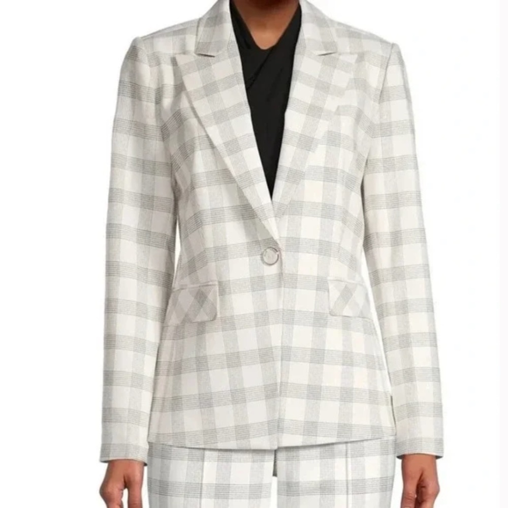 Elie Tahari Cream Black Checkered Blazer Size 6